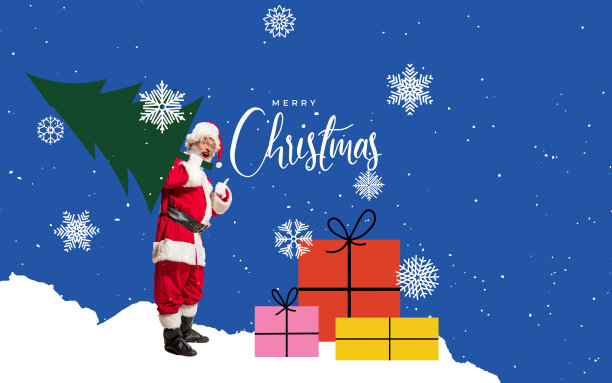 充满情感的圣诞老人向全世界所有人祝贺2023年的新年和圣诞节。冬天，假期，愿望和旅行，冒险。图片下载