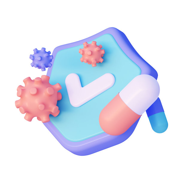 3D病毒防护图标。一个装有病毒细胞分子和药片的保护罩。3 d渲染图图片下载