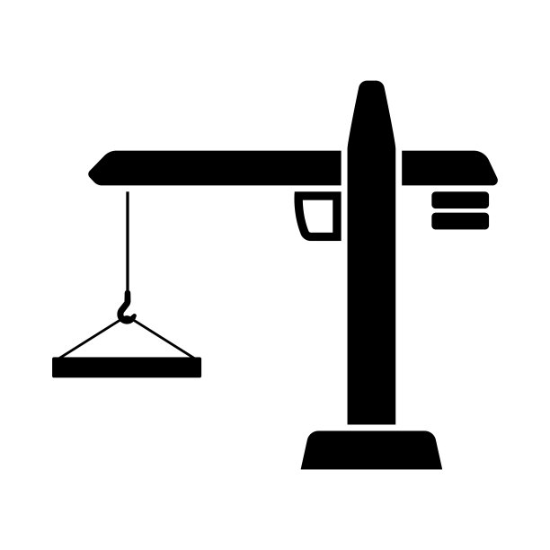 建筑起重机图标。吊装货物的塔式起重机。黑色的轮廓。侧视图。矢量简单的平面图形插图。白色背景上的孤立物体。隔离。图片下载