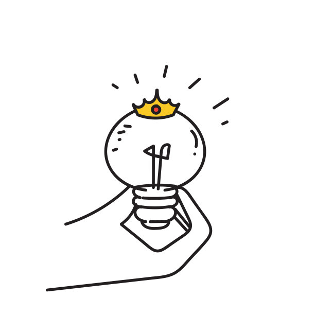 手绘涂鸦灯泡与皇冠插图矢量图片下载