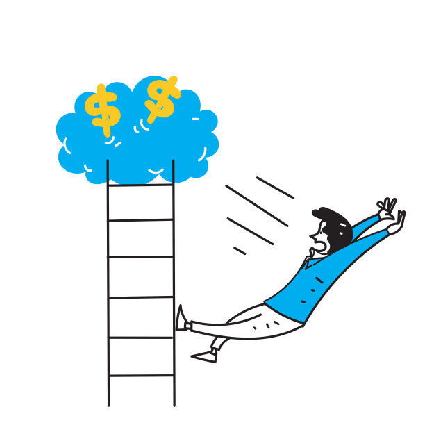 手绘涂鸦的人从梯子上掉下来拿钱插图图片下载