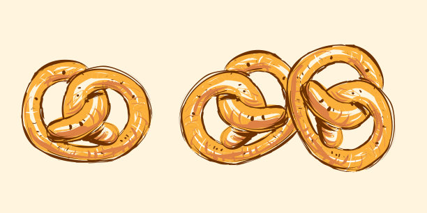 椒盐卷饼。咸糕点。手绘。德国菜。图片下载