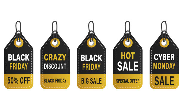 黑色星期五的一套带有黄色口音的标签图片下载