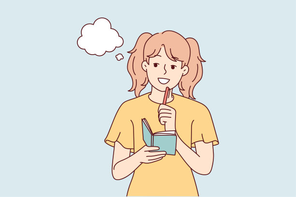 微笑的女孩在笔记本上写着梦想图片下载