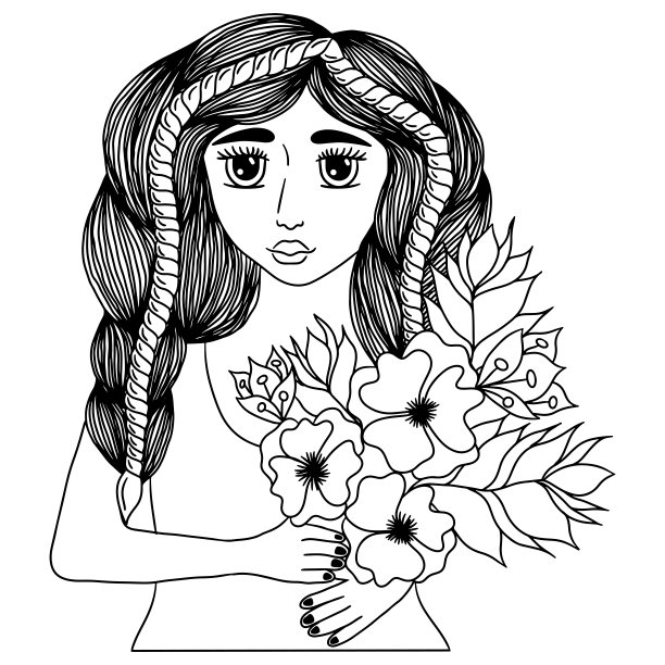 可爱的矢量女孩或妇女儿童或成人的涂色书或页面图片下载