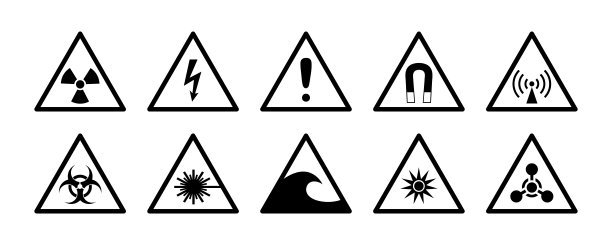 危险标志和标志设置。告知风险和预防措施。三角形象形图，代表辐射的图标。图片下载