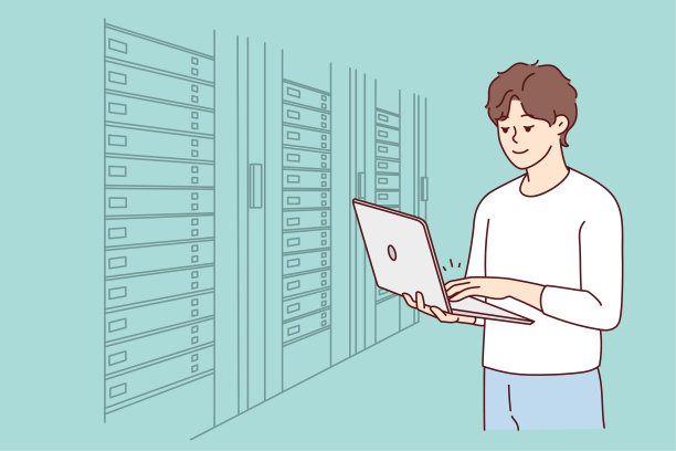 男性工程师在服务器室工作图片下载