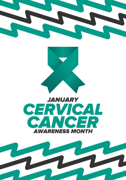子宫颈癌关注月。每年1月庆祝。医疗保健的女人。女孩团结。癌症预防。女性疾病。医疗保健的概念。海报，横幅和背景。向量图片下载