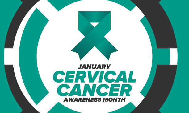 子宫颈癌关注月。每年1月庆祝。医疗保健的女人。女孩团结。癌症预防。女性疾病。医疗保健的概念。海报，横幅和背景。向量图片下载