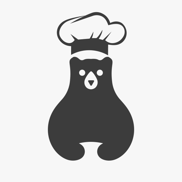 熊厨师帽标志负空间矢量模板。熊抱厨师帽符号图片下载