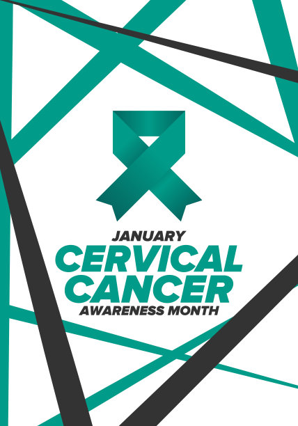 子宫颈癌关注月。每年1月庆祝。医疗保健的女人。女孩团结。癌症预防。女性疾病。医疗保健的概念。海报，横幅和背景。向量图片下载