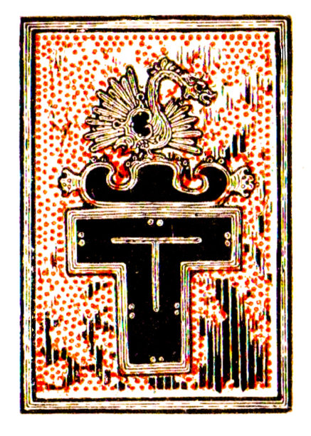 字母T，阿兹特克鸟蛇头，彩色图像图片下载