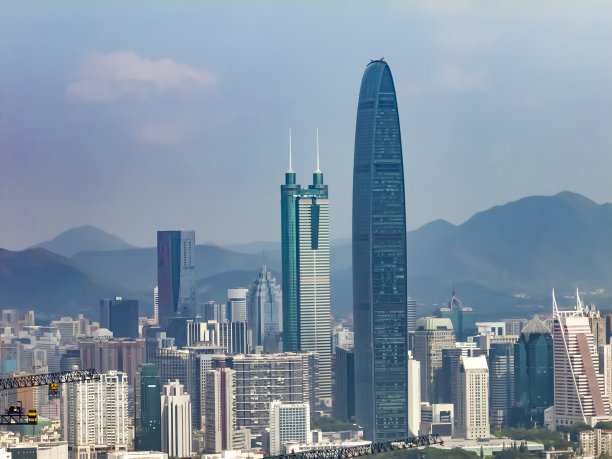 白天，中国深圳CBD的天际线鸟瞰图图片下载