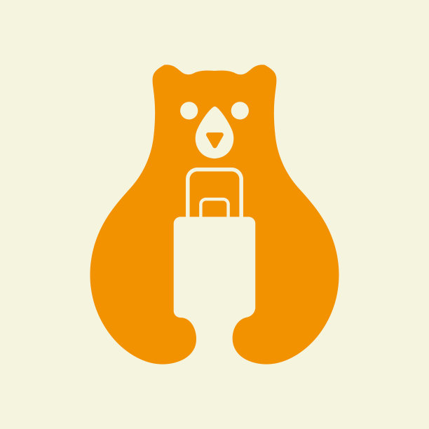 旅行袋熊标志负空间矢量模板。熊抱奖杯标志图片下载