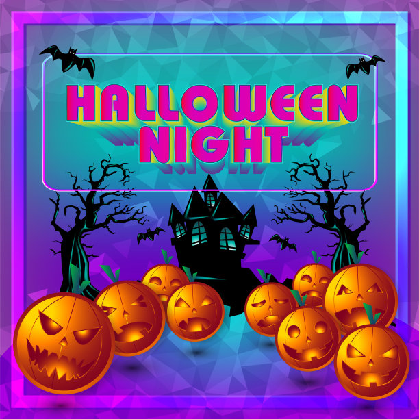 万圣节夜晚的背景有南瓜，城堡和月亮图片下载