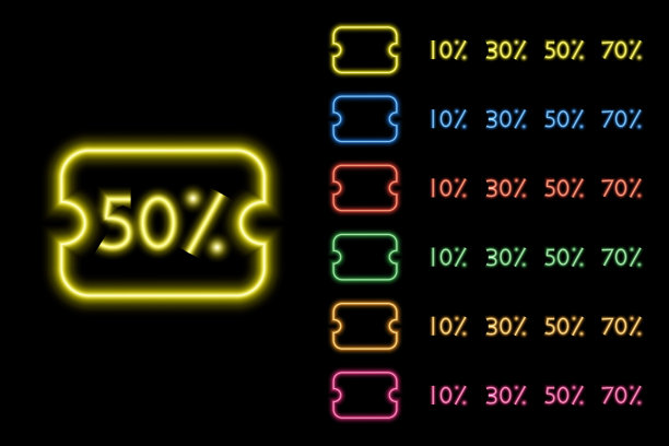 霓虹灯效果横幅折扣标签，广告推广模板设计矢量图形图片下载