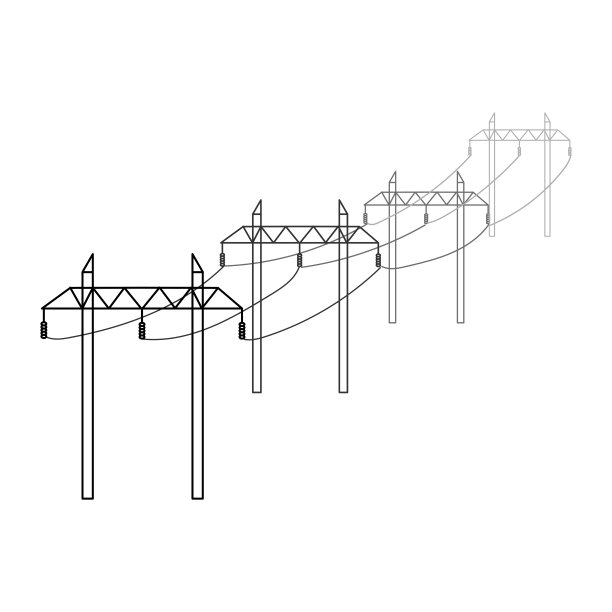 高压电网的配套。公用事业电力传输网络的矢量图。电力线孤立在白色背景上。图片下载