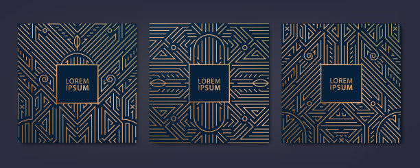 矢量套豪华封面模板，方线装饰艺术图案。设计标语牌，横幅，传单，展示和卡片的元素图片下载