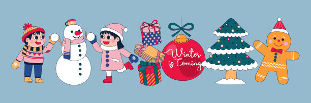 冬天和圣诞节可爱的人物元素插图图片下载
