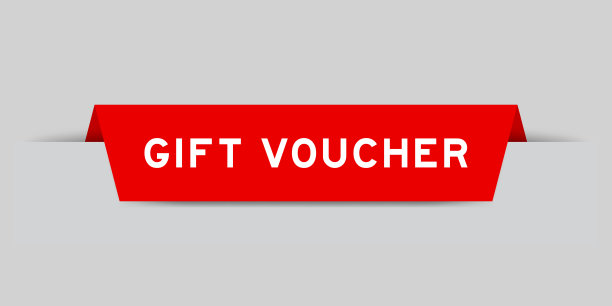 红色插入标签与字礼品券在灰色背景图片下载