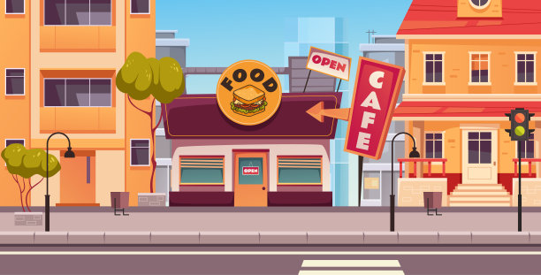 咖啡馆，商店，街道，商店，咖啡馆，城市，城镇外的概念。矢量图形设计元素插图图片下载