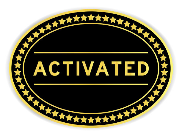 黑色和金色椭圆形标签贴纸与字激活在白色背景图片下载