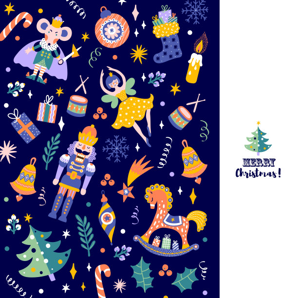 胡桃夹子。圣诞节向量卡。图片下载