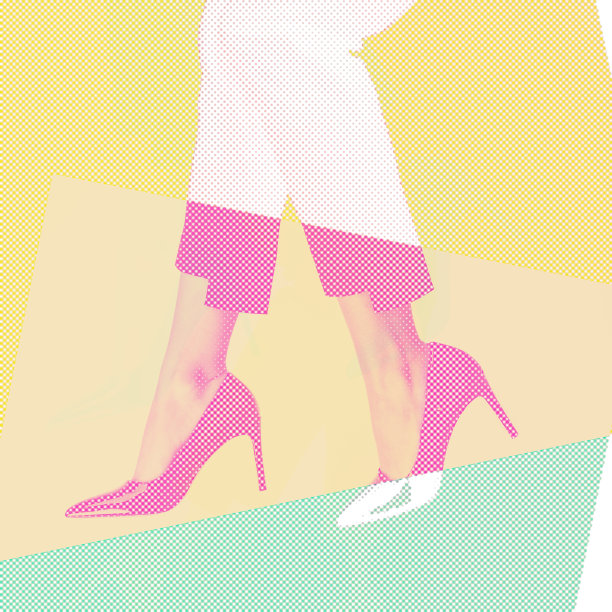 身材修长的女子穿着RGB颜色的高跟鞋和古装裤图片下载