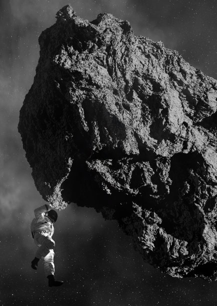 宇航员探索小行星- 3D渲染图片下载