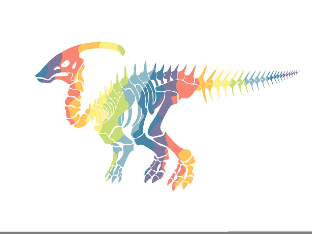 矢量插图与彩虹恐龙骨骼孤立在白色背景上。图片下载
