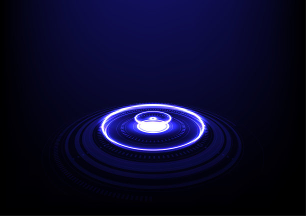 蓝色圆线技术抽象技术创新概念矢量背景和发光的光图片下载