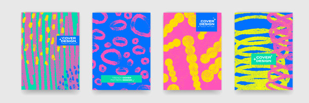 封面设计背景。矢量抽象几何与波普艺术色彩图案。波浪线形状，几何液体流体流动图形，艺术海报和颜色梯度抽象封面背景图片下载