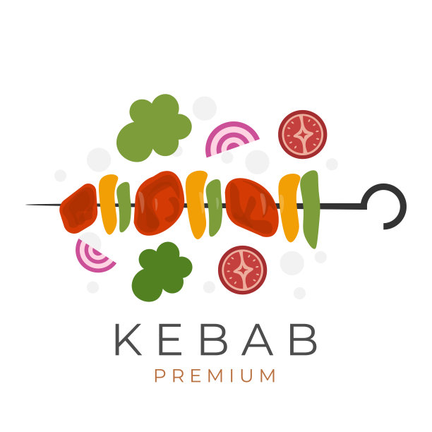 Shashlik羊肉串矢量插图标志与肉和新鲜的混合蔬菜图片下载