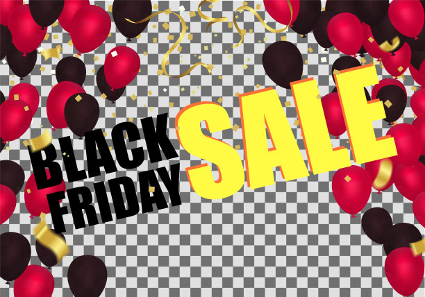 黑色星期五销售横幅布局海报或传单设计气球和五彩纸屑。矢量插图。文本。图片下载