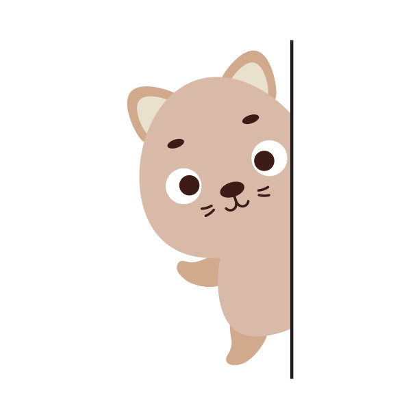 可爱的小猫在白色背景的角落偷看。卡通动物为儿童t恤，托儿所装饰，婴儿淋浴，贺卡，房子内部。向量股票插图图片下载