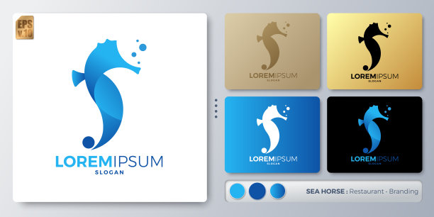 海马矢量插画标志设计。空白名称用于插入您的Branding。为各种应用程序设计了示例。可用于公司、身份、水上乐园、餐厅。图片下载