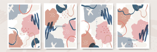 一套现代彩色矢量拼贴画与手绘的有机形状和纹理。时髦的当代设计完美的印刷品，传单，横幅，小册子，邀请，品牌设计，封面图片下载