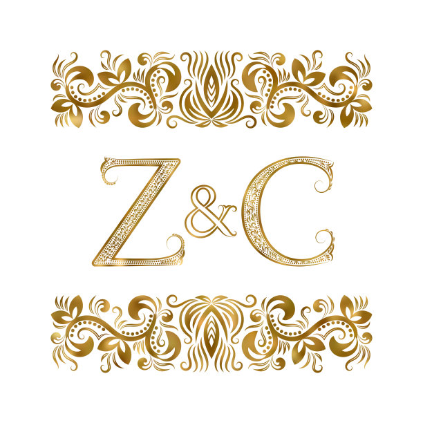 Z和C的首字母的缩写。字母周围装饰元素。皇家风格的婚礼或商业伙伴字母组合。图片下载
