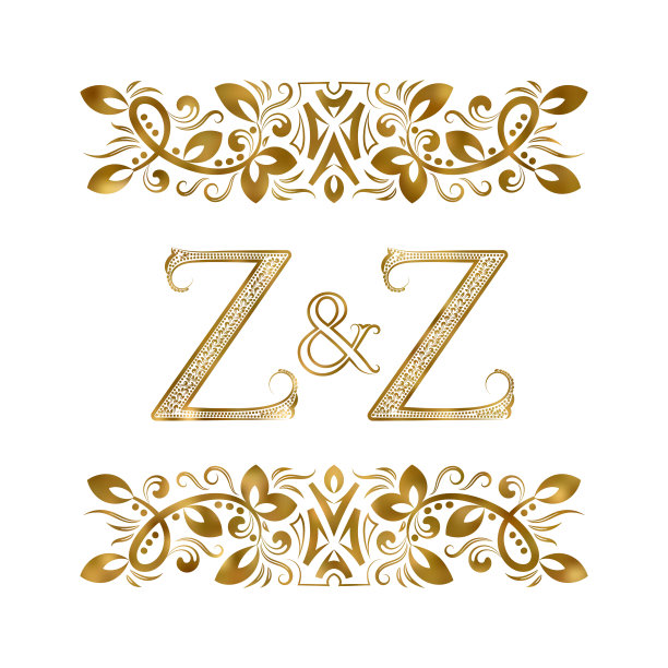Z和Z的字母组合。字母周围装饰元素。婚礼或商业伙伴的首字母缩写。图片下载