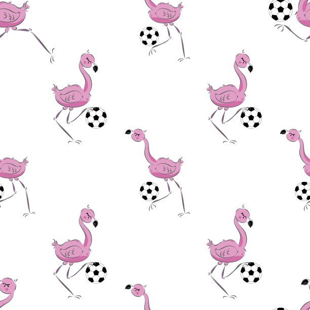 可爱的火烈鸟拿着球。粉红色的有趣的鸟。图片下载