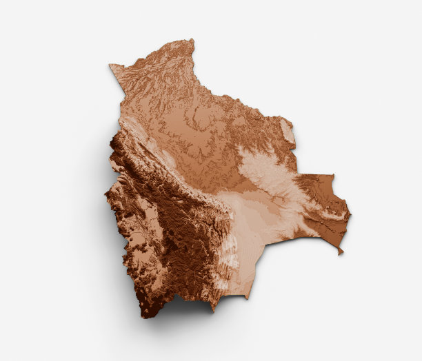 玻利维亚地图的旧风格，棕色图形的复古风格Vintage style。高细节3d插图图片下载