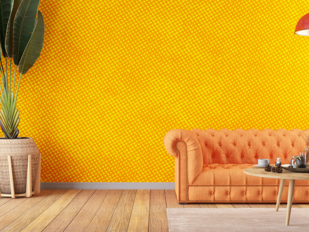 黄色客厅内饰配沙发图片下载