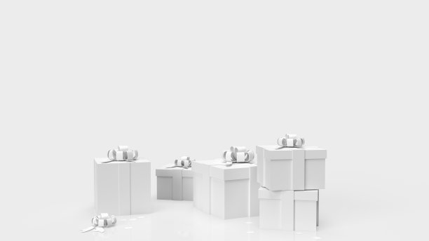白色礼品盒在白色背景上的3d渲染图片下载