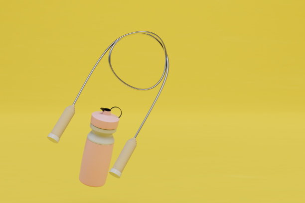 积极的生活方式和运动。跳绳和水或蛋白质奶昔的搅拌器。复制粘贴，复制空格。三维渲染图片下载