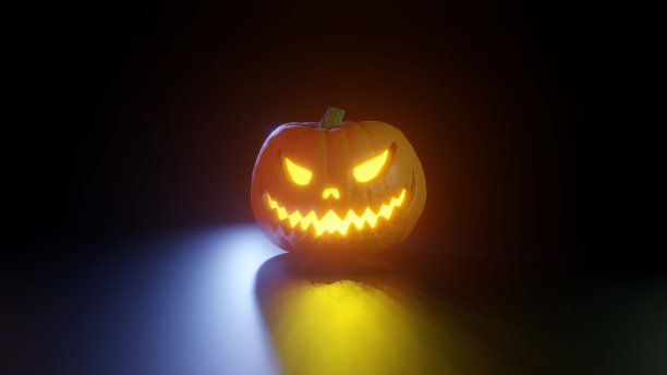 万圣节南瓜与黑色背景上的可怕的脸3D渲染图片下载