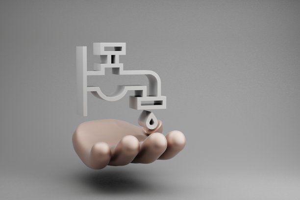 美丽的抽象插图金色的手握龙头符号图标在灰色的背景。3 d渲染插图。设计的背景图案。拯救生态。图片下载