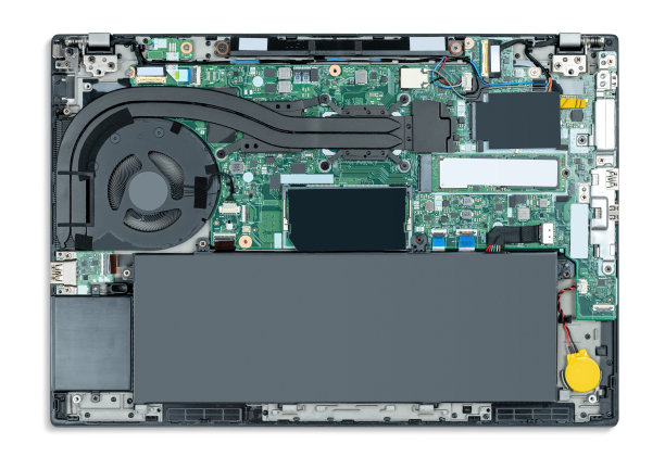 拆卸的笔记本电脑进行清洁或维修后视图，隔离在白色背景图片下载