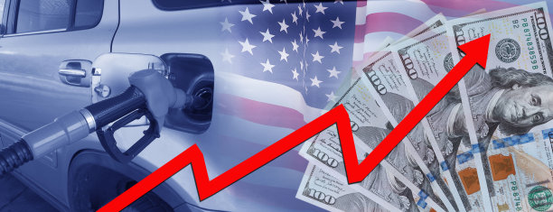 油泵和汽车。美国燃油价格上涨图片下载