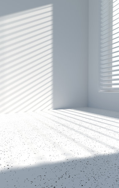 三维渲染的房间角落墙壁和窗户与百叶窗，阴影。厨房或浴室内部模拟产品展示图片下载