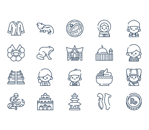 印度尼西亚国家和文化图标设置图片下载